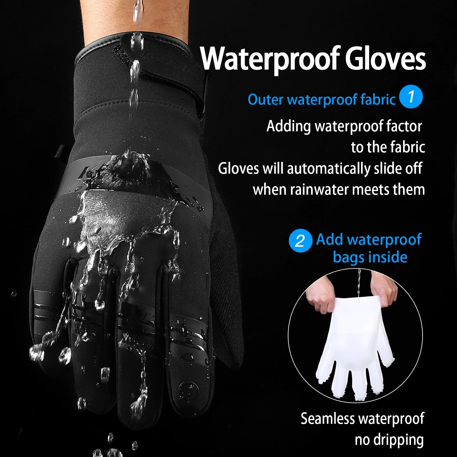 Kyncilor Winter Gloves - Silicone Grip, Full Finger Design, Black.