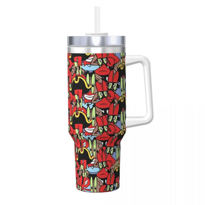 Stanley Tumbler 3D Funny Anime Stainless Steel Spongebob Cartoon Thermal Cup with Straw and Lid, Large Mug, Cold Drink Water Bottle, Owala Tumbler