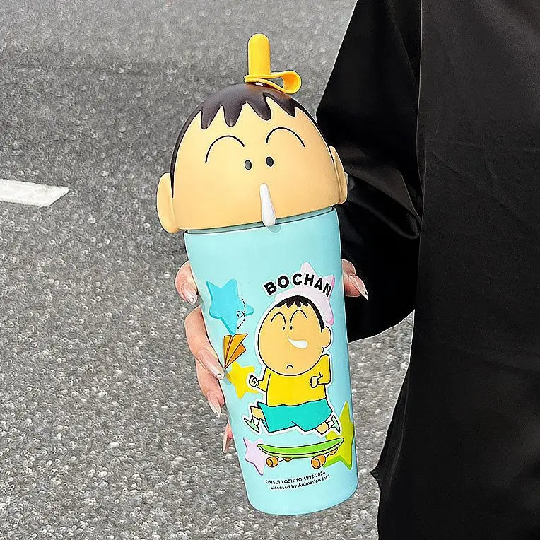 Stanley Tumbler Style Anime Crayon Shin-chan Vacuum Insulated Cup, 600ml Straw Mug, Kawaii Kids Flask Water Bottle, Gift Idea - Owala Tumbler Inspired