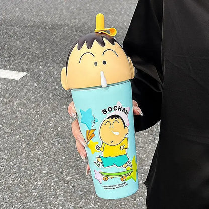 Stanley Tumbler Style Anime Crayon Shin-chan Vacuum Insulated Cup, 600ml Straw Mug, Kawaii Kids Flask Water Bottle, Gift Idea - Owala Tumbler Inspired