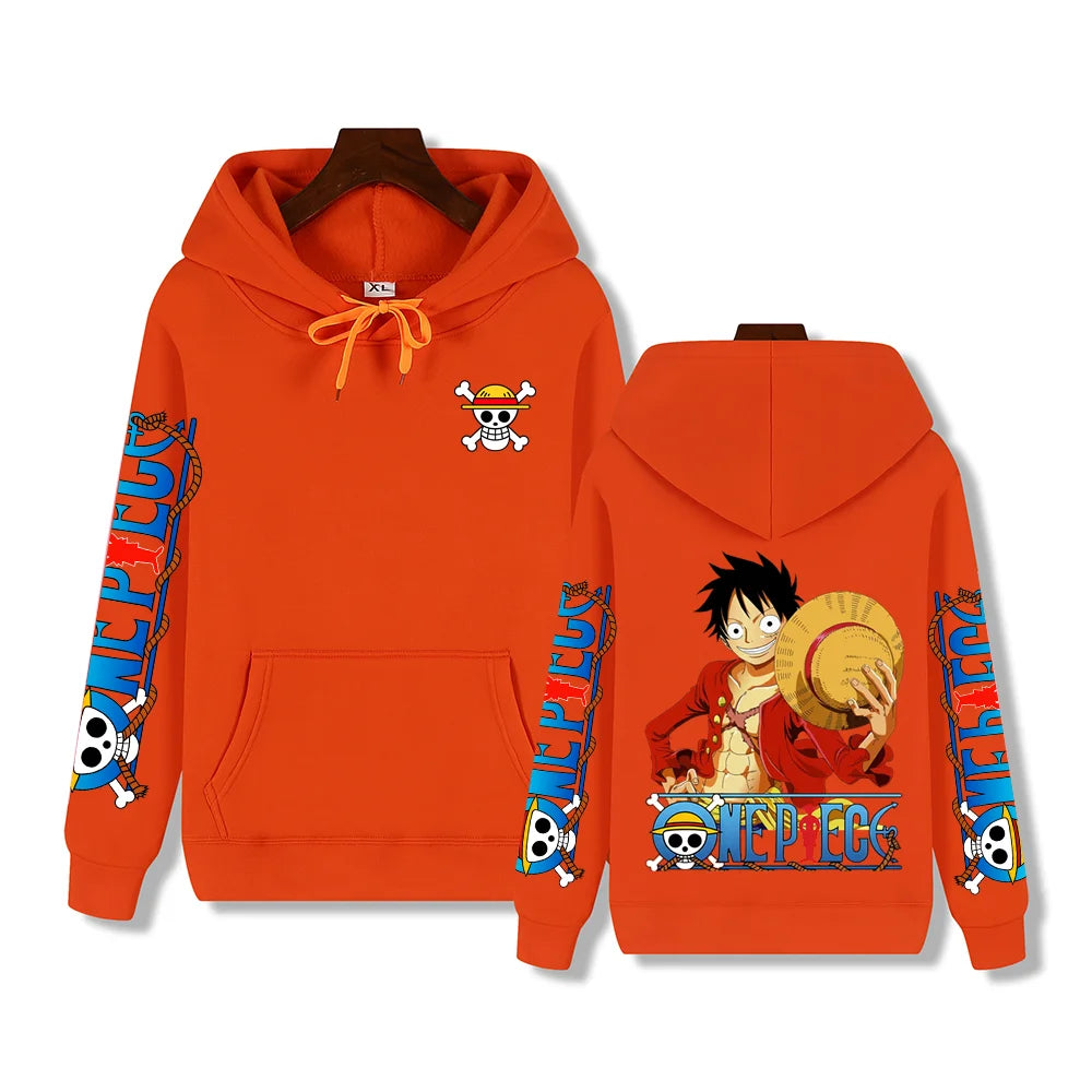 Luffy Print Hoodie - Front View Detailed