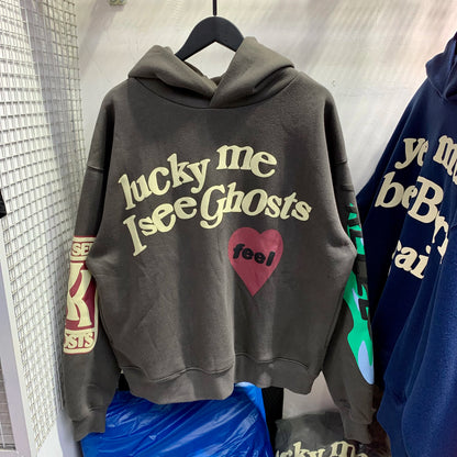 Puff Print Lucky Me I See Ghosts Hoodie