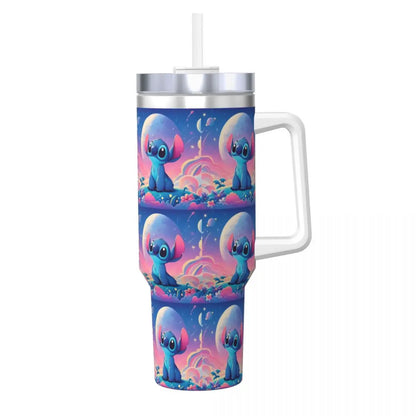 40oz Stitch Stainless Steel Tumbler with Straw & Lid - Cute Cartoon Anime Halloween Insulated Water Bottle Cup