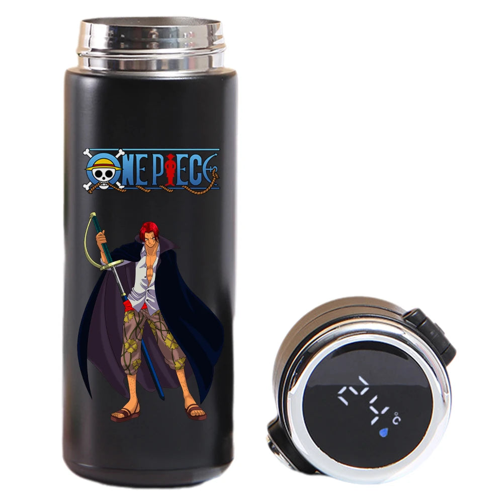 One Piece Luffy, Uta, Yamato thermos with digital temperature screen.