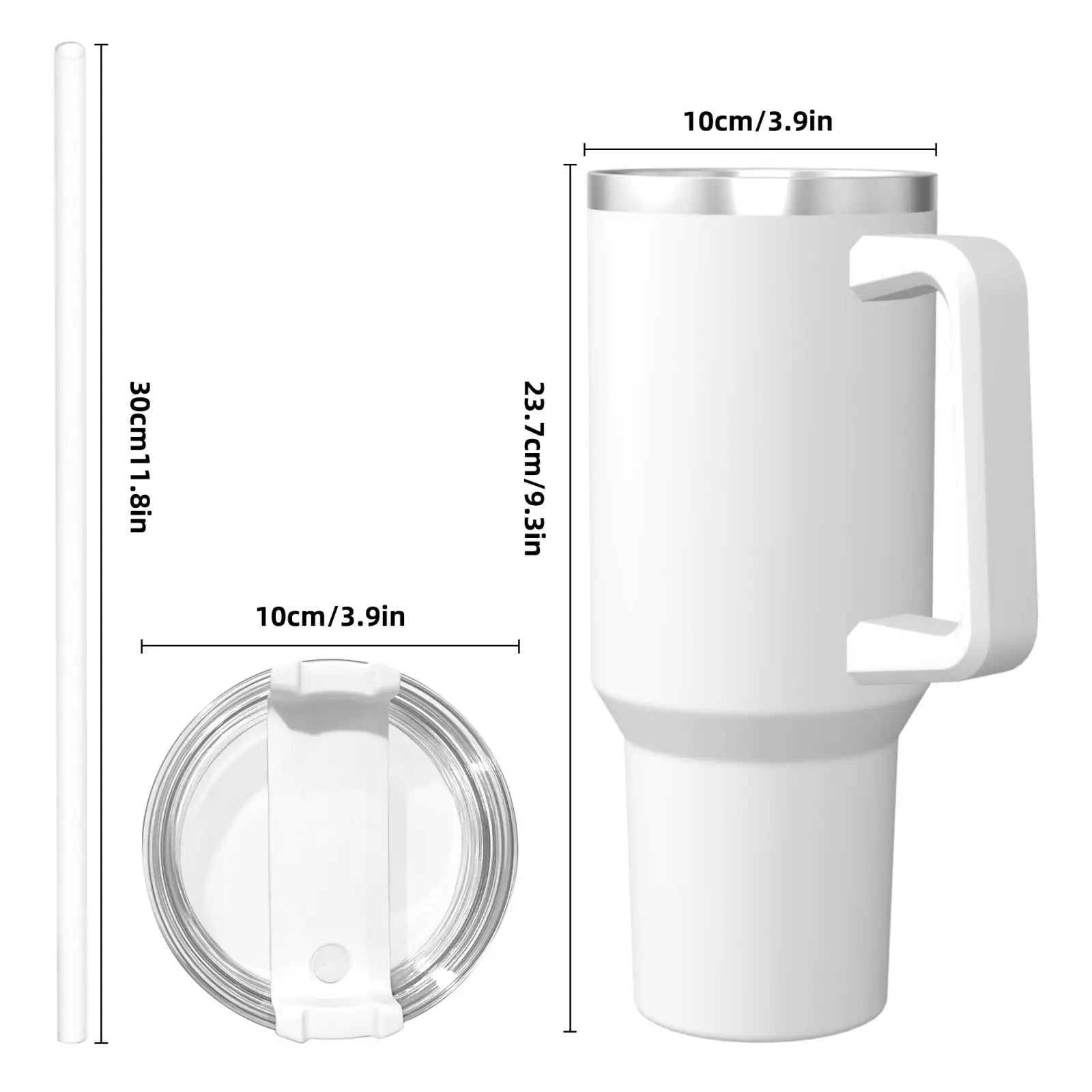 Minions tumbler, side view, showing stainless steel body and lid, with straw inserted.