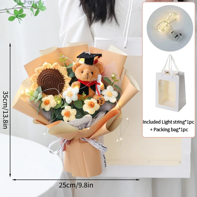 Gift: LED Sunflower Bouquet, Crochet Flowers, Graduation Bear