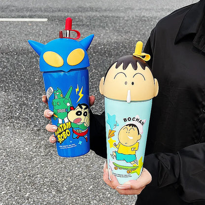 Pink Crayon Shin-chan Vacuum Insulated Cup - Lid Open, Showing Ice Cubes