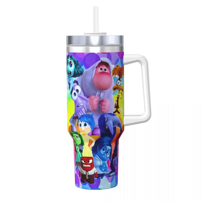 Stanley Tumbler Style MINISO Inside Out Cartoon Thermal Mug, Leakproof Stainless Steel Travel Water Bottle,Stanley Cup Inspired