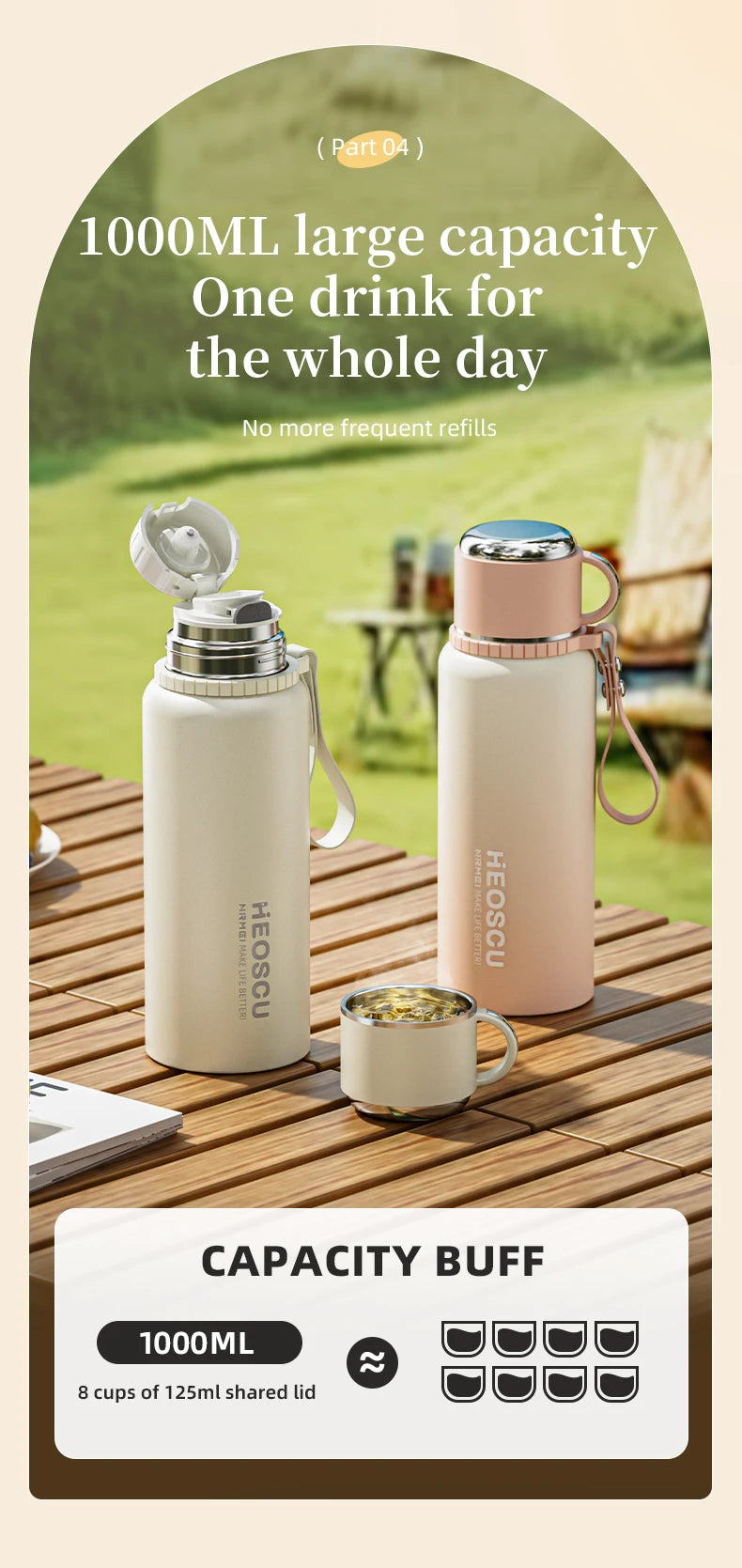 nRMEi 1L Thermal Bottle with Tea Filter, Temperature Display, Stainless Steel