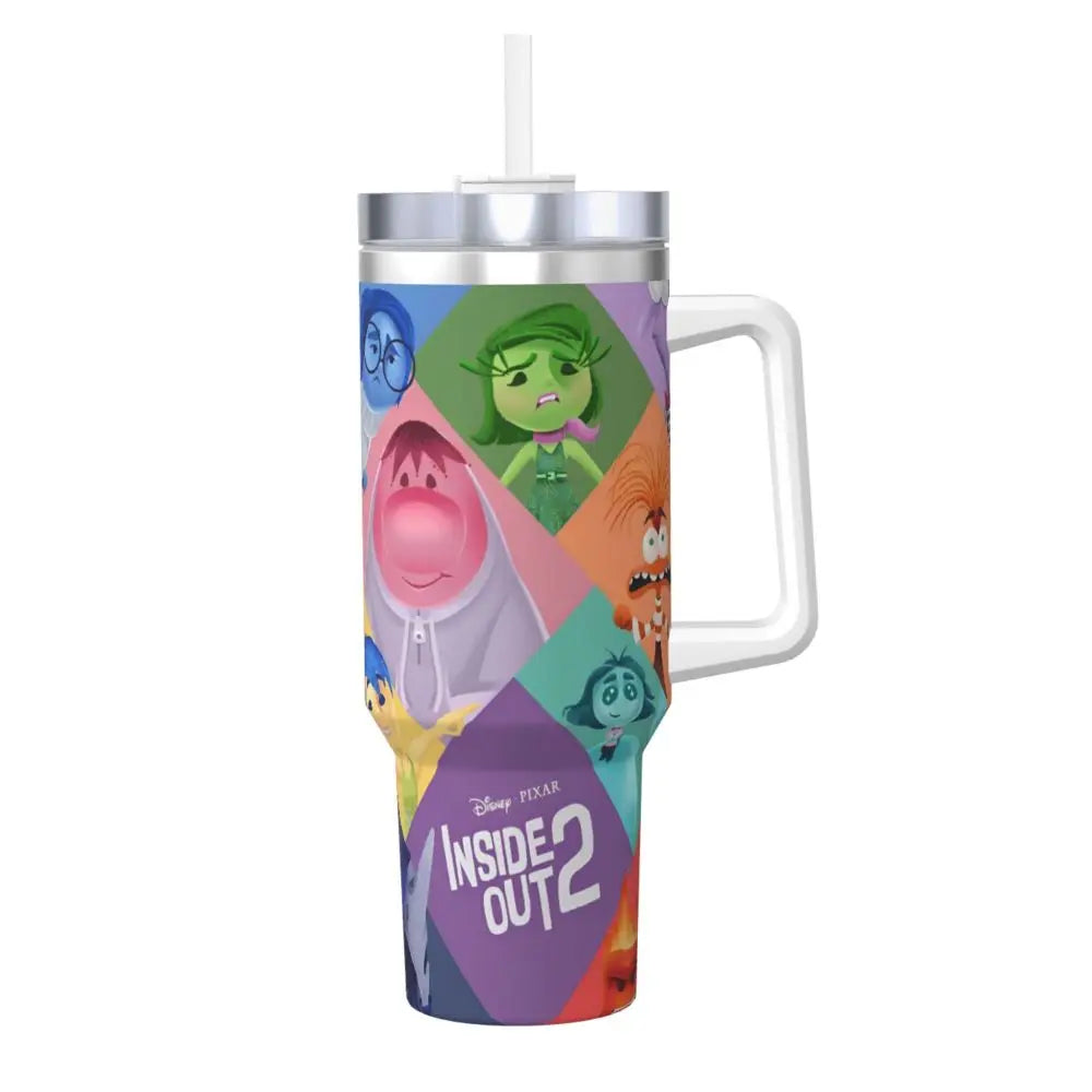 Stanley Tumbler Style MINISO Inside Out Cartoon Thermal Mug, Leakproof Stainless Steel Travel Water Bottle,Stanley Cup Inspired