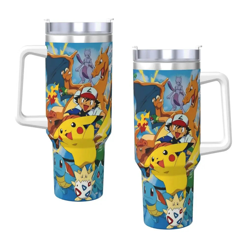 Pokémon Stainless Steel Tumbler | Insulated Water Bottle | Anime Cartoon Print | Cold Drinks & Coffee | Customizable Travel Mug