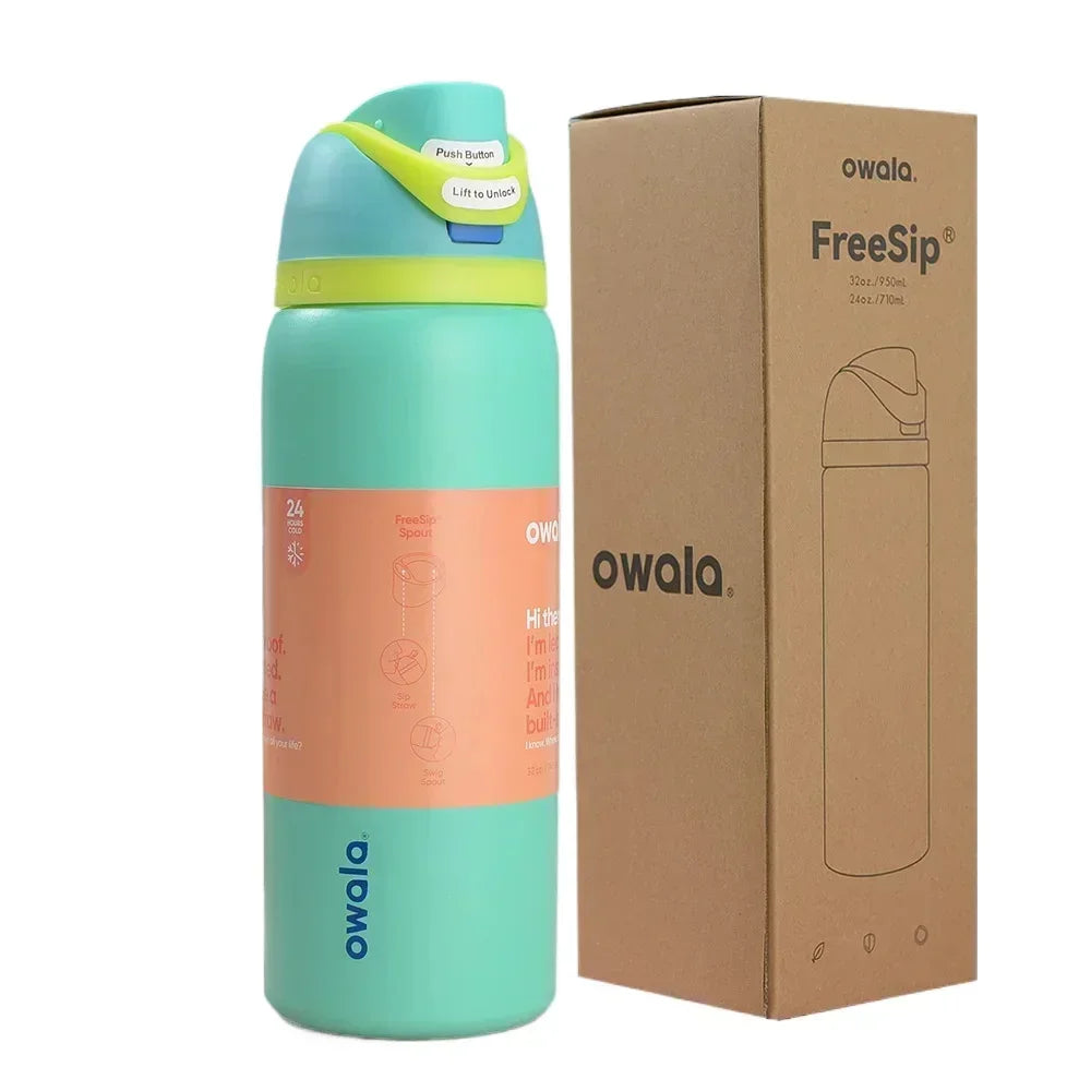 Owala 40 oz Tumbler in Iced Teal - Stainless Steel Vacuum Insulated Water Bottle, Close-up View