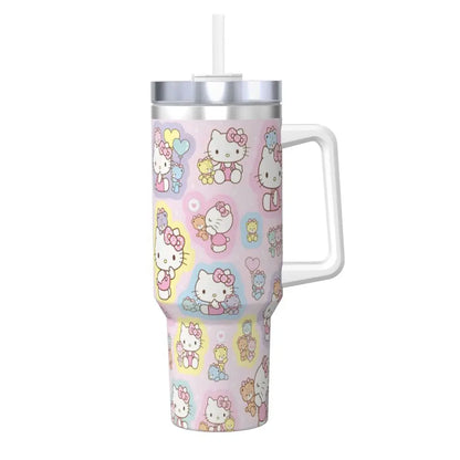 Travel Tumbler with Straw & Lid, Hello Kitty Driving Design, Stainless Steel