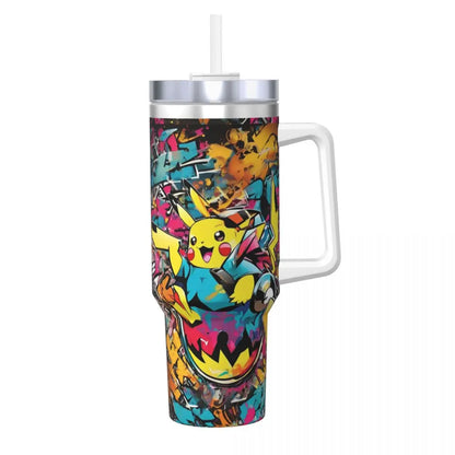 Pokémon Stainless Steel Tumbler | Insulated Water Bottle | Anime Cartoon Print | Cold Drinks & Coffee | Customizable Travel Mug