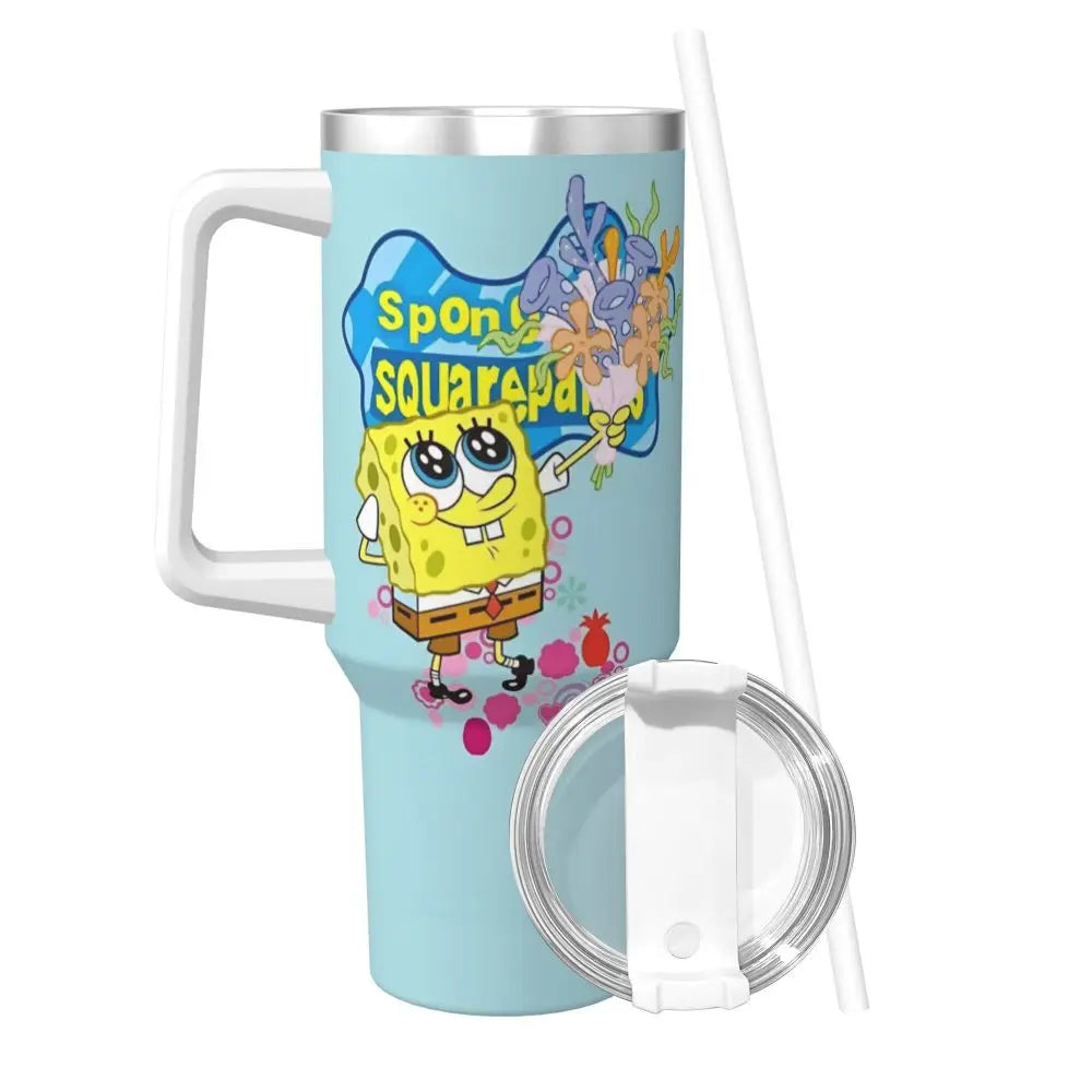 Stanley Tumbler 3D Funny Anime Stainless Steel Spongebob Cartoon Thermal Cup with Straw and Lid, Large Mug, Cold Drink Water Bottle, Owala Tumbler