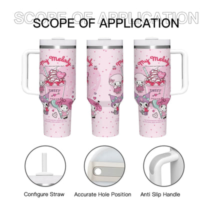 Sanrio Hello Kitty 40oz Tumbler, Pink, Side View, Handle and Straw