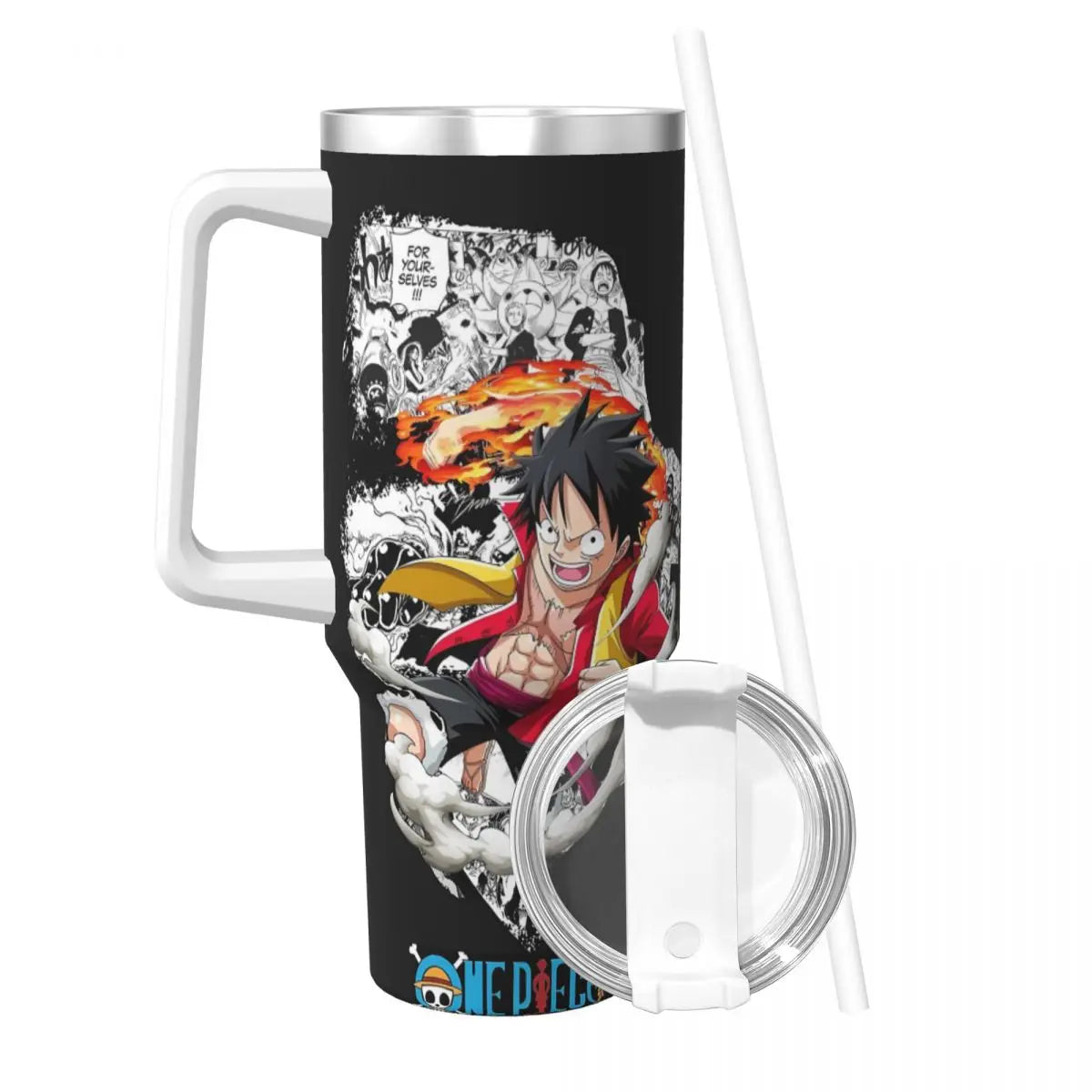 One Piece Luffy Stainless Steel Stanley Tumbler - Insulated Travel Mug, 20oz, Black