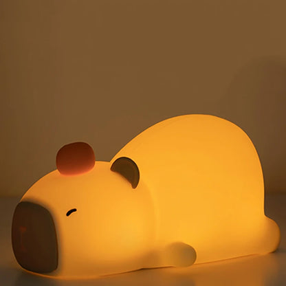 Capybara nightlight, safe for kids, durable, charming design.