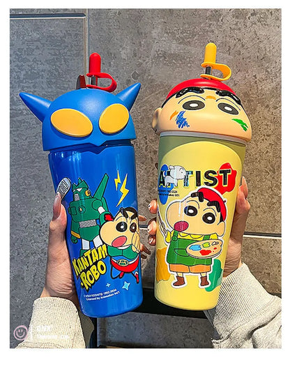 Stanley Tumbler Style Anime Crayon Shin-chan Vacuum Insulated Cup, 600ml Straw Mug, Kawaii Kids Flask Water Bottle, Gift Idea - Owala Tumbler Inspired