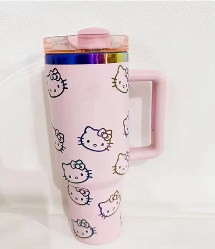 40oz Christmas Hello Kitty Tumbler - 2024, Showing Straw and Lid