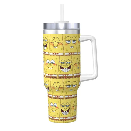 Stanley Tumbler 3D Funny Anime Stainless Steel Spongebob Cartoon Thermal Cup with Straw and Lid, Large Mug, Cold Drink Water Bottle, Owala Tumbler