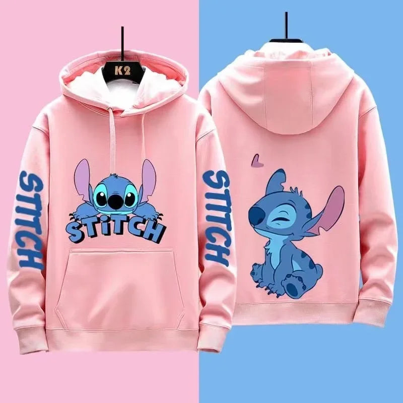 Miniso Disney Stitch hoodie, hood up, drawstring detail, blue.