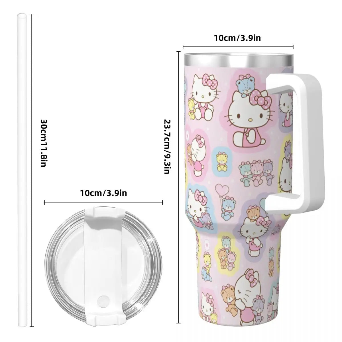 Stainless Steel Tumbler, Hello Kitty Driving, Includes Straw and Lid