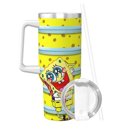 Stanley Tumbler 3D Funny Anime Stainless Steel Spongebob Cartoon Thermal Cup with Straw and Lid, Large Mug, Cold Drink Water Bottle, Owala Tumbler