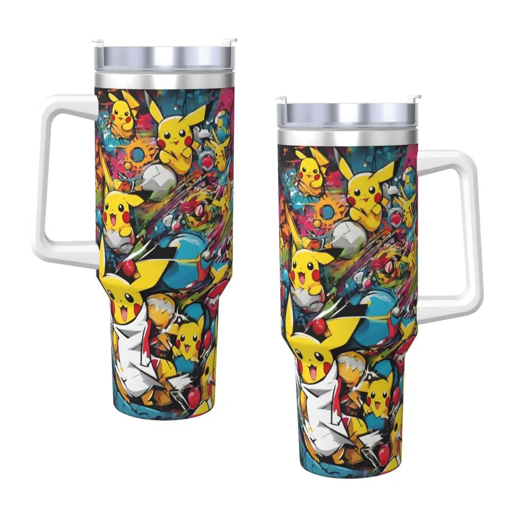 Pokémon Stainless Steel Tumbler | Insulated Water Bottle | Anime Cartoon Print | Cold Drinks & Coffee | Customizable Travel Mug