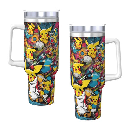 Pokémon Stainless Steel Tumbler with Straw & Lid | Insulated Travel Mug | Anime Cartoon Water Bottle