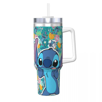 40oz Stitch Stainless Steel Tumbler with Straw & Lid - Cute Cartoon Anime Halloween Insulated Water Bottle Cup