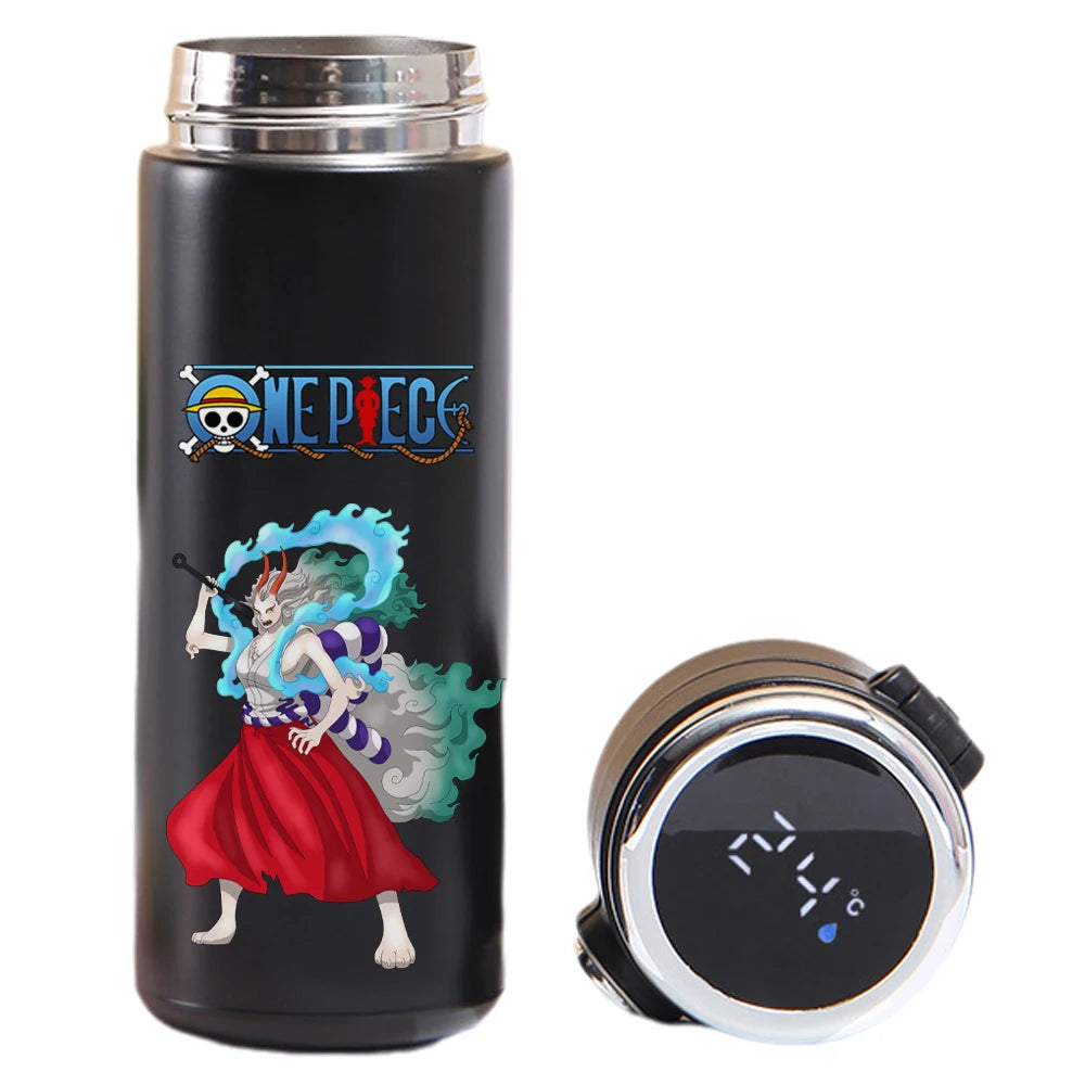 One Piece Luffy, Uta, Yamato thermos with digital temperature screen.