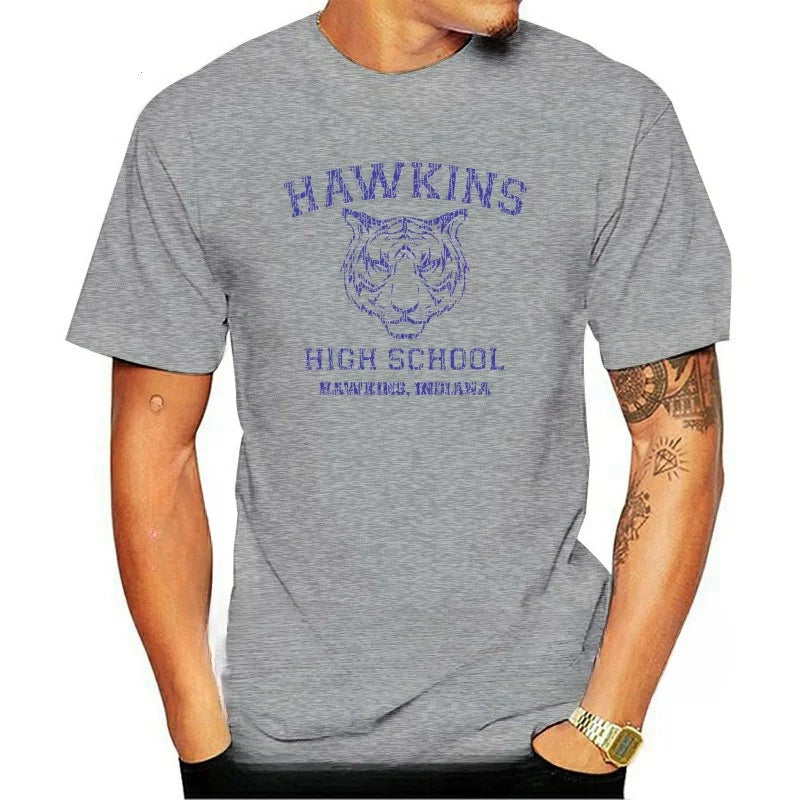 Stranger Things T-Shirt, Hawkins High 539 Design, Side View, Athletic Fit, Green