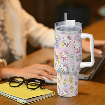 Travel Tumbler with Straw & Lid, Hello Kitty Driving Design, Stainless Steel