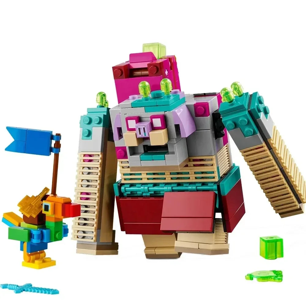 Minecraft Building Blocks Set featuring Pig Spirit, Giant Beaked Bird, and Ranger characters