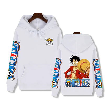 Men's One Piece hoodie, Luffy design, casual anime apparel, warm winter clothing.