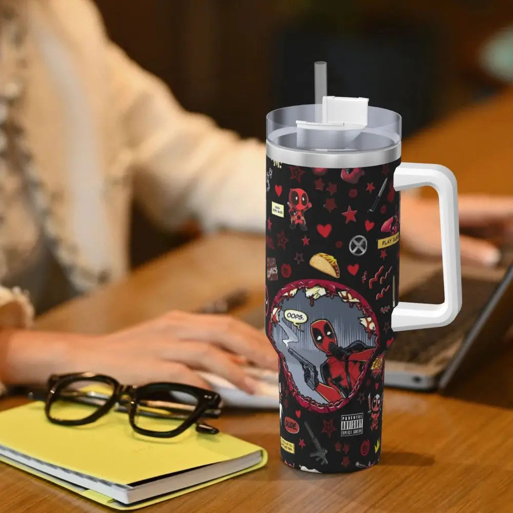 Deadpool Stainless Steel Tumbler with Straw & Lid | Insulated Travel Mug | Hot & Cold Drinks