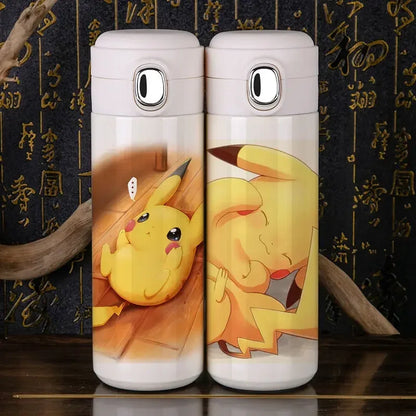 Official Pokemon Water Bottle - Side view, stainless steel, leak-proof lid.