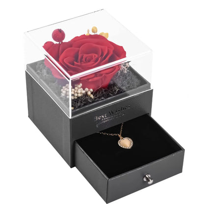 Romantic gift, preserved rose in box, detailed side view