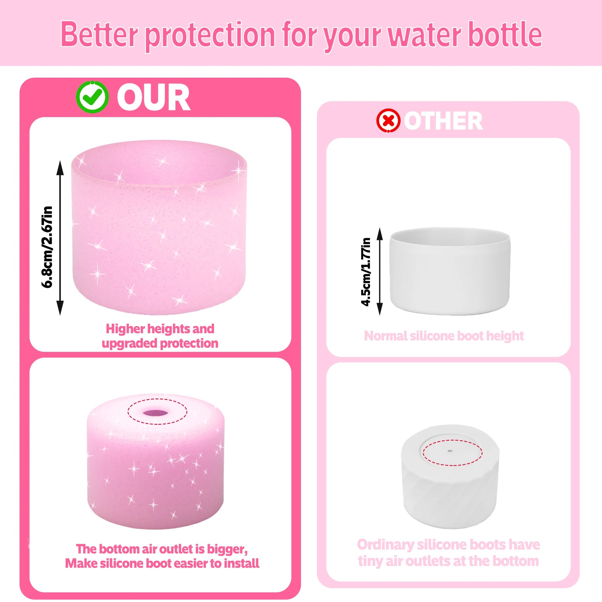 Hand Holding Owala Water Bottle with Rose Pink Silicone Boot, Demonstrating Secure Fit