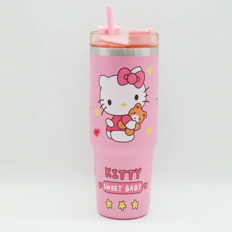 Hello Kitty straw cup, durable SUS304 stainless steel, detailed design, easy to clean, for everyday use.