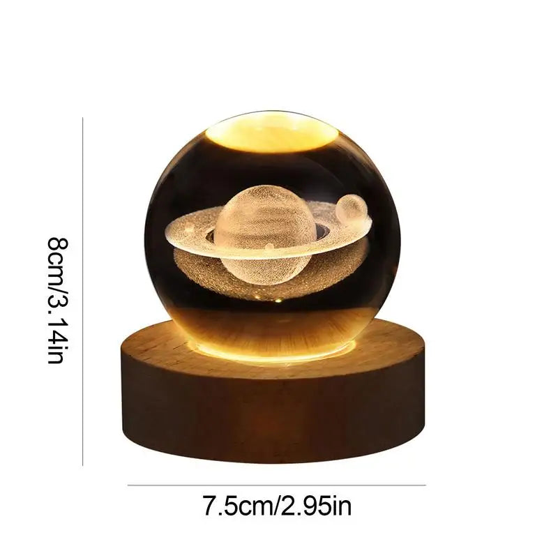 Moon Design Night Light, 3D Crystal Ball, USB Powered, Gift Box Included