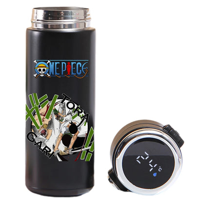 Thermos cup featuring Luffy, Uta, Yamato from One Piece, smart display.