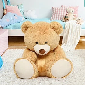 Tezituor Teddy Bear: 52", Seated Position, Soft Light Brown Fur