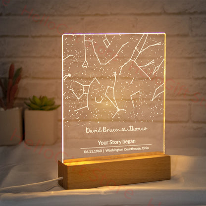 Star Chart Night Light - Unique Bedroom Decor, Customized with Your Special Date