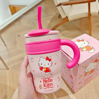 Sanrio Water Bottle 1200ml, Cute Hello Kitty Kuromi Cinnamoroll Melody Stainless Steel Insulated Tumbler with Straw, Gift Idea, Stanley Tumbler Style