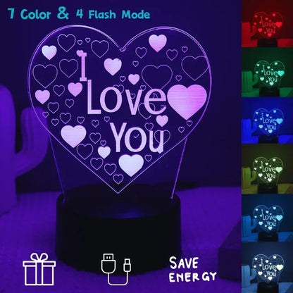 Green acrylic heart lamp, 7 colors, Valentine's gift idea