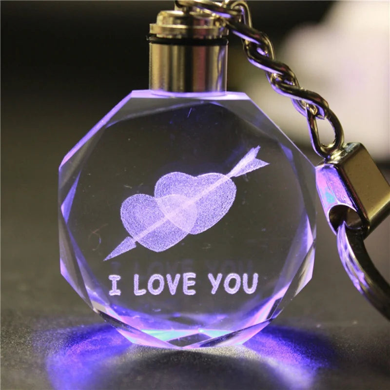 Valentine's Day Gift, 3D Crystal Keychain, Glowing Heart Design