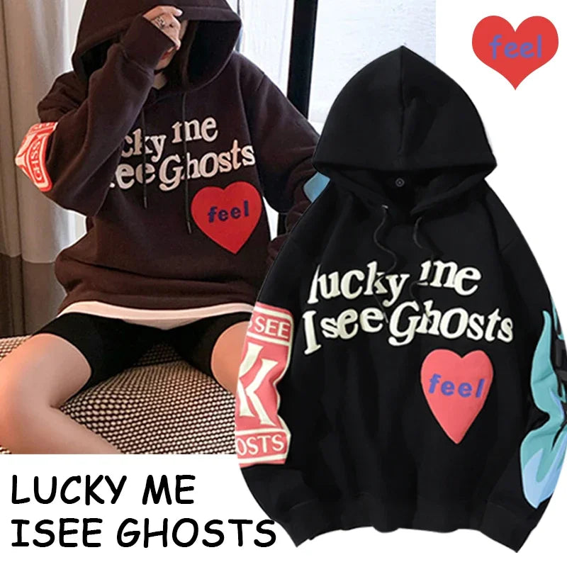 Model Wearing Lucky Me I See Ghosts Graffiti Hoodie