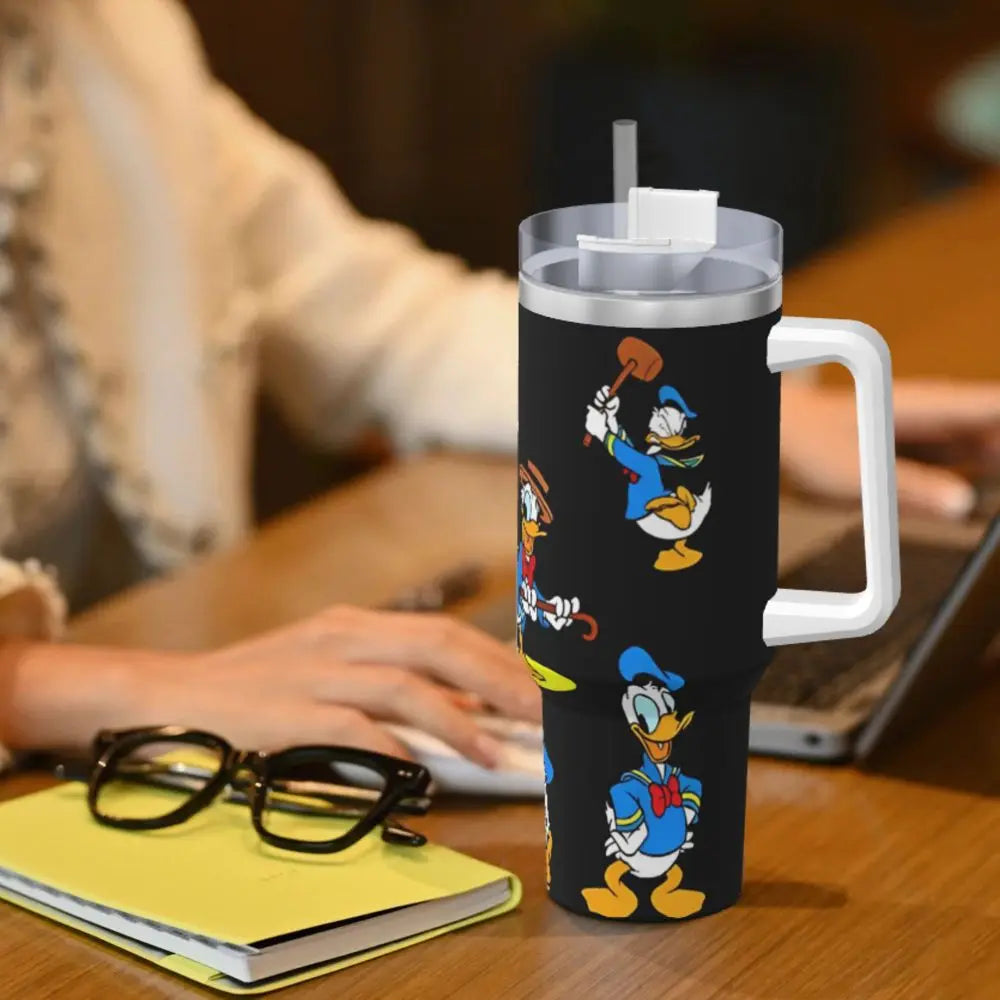 MINISO Donald Duck Stainless Steel Tumbler with Straw - 40oz Leakproof Insulated Water Bottle